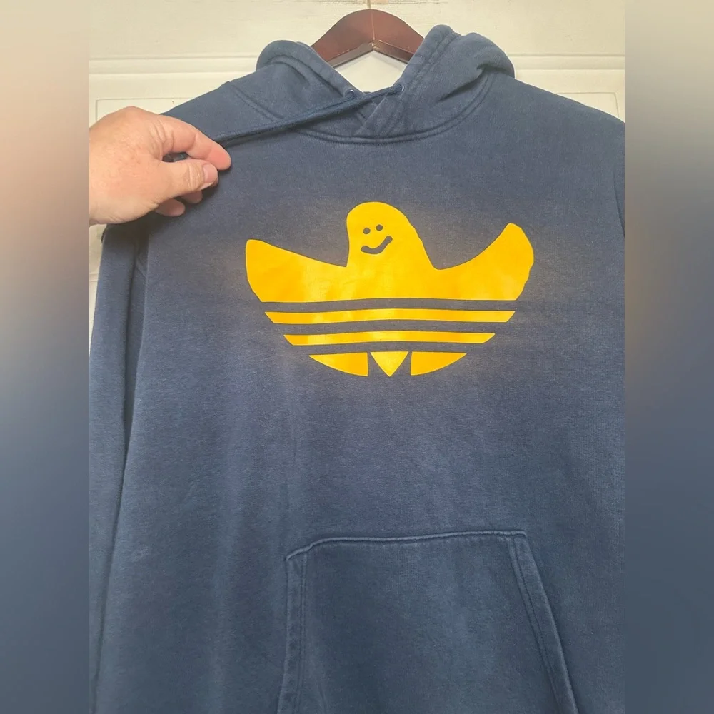 Adidas Shmoofoil Mark Gonzales Hooded Sweatshirt Navy Blue & Yellow Medium.‎
